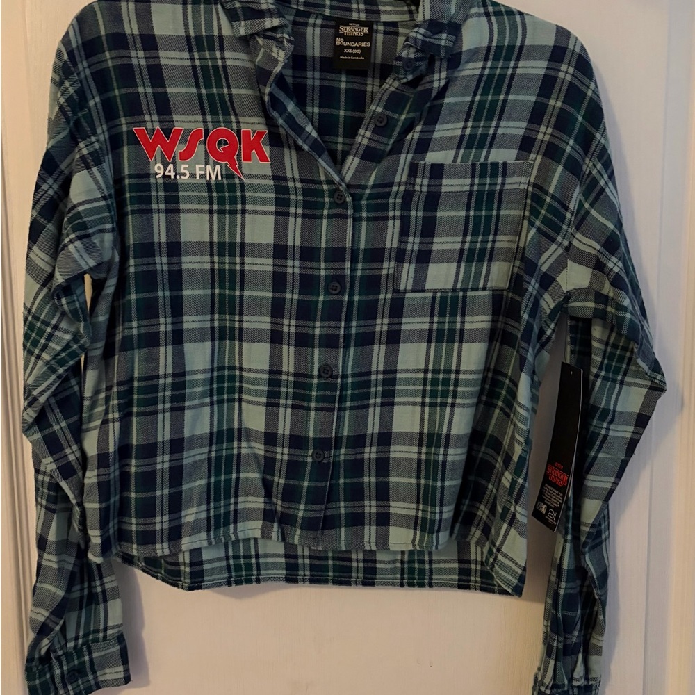Netflix Blue and Green Plaid Shirt